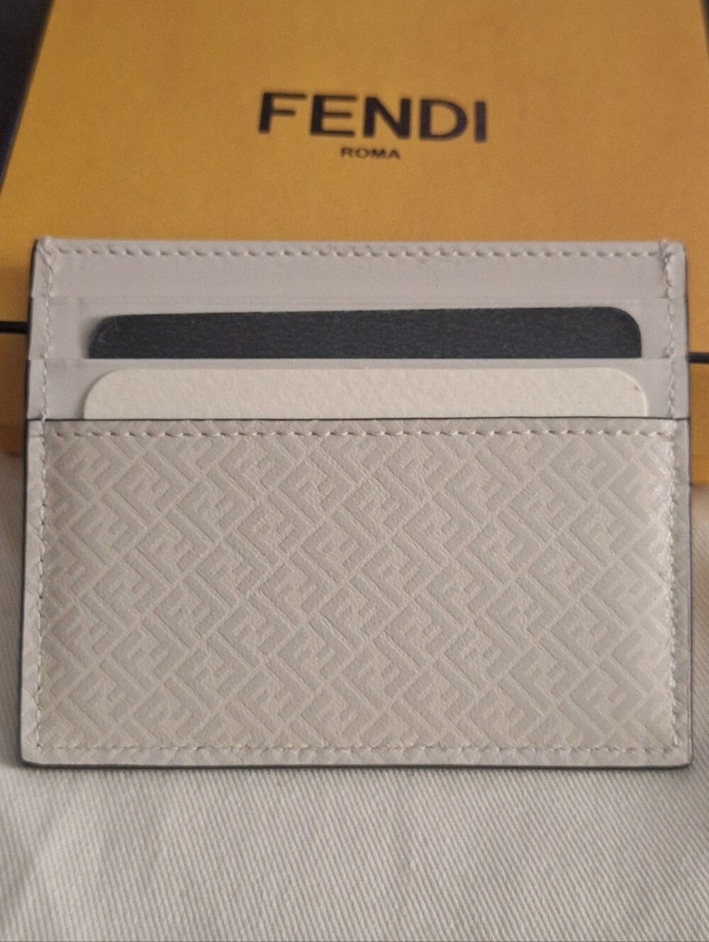 Fendi White Embossed Leather Card Holder
